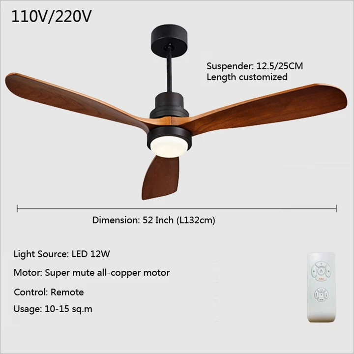 2018 newest fancy 52 inches led ceiling fan 3pcs wood blade 110v 220v