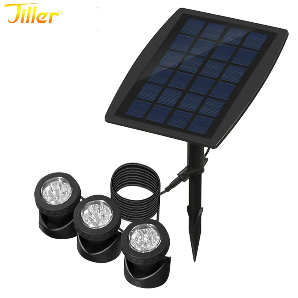 Solar Submersible Pond Lights with 3 Lamps 18 LEDs Landscape Spotlight Underwater Lights IP68 Waterproof solar lamp L