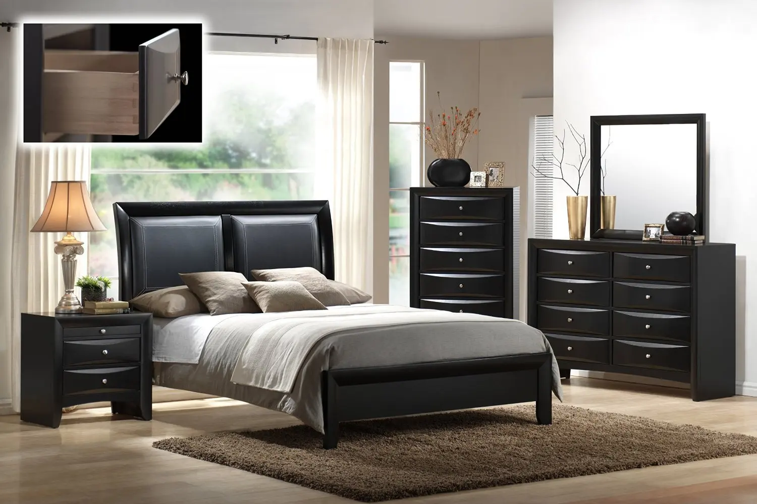 Buy Roundhill Furniture Blemerey Leather Bedroom Set Includes King Bed Dresser Mirror With Nightstand Black Wood Finish In Cheap Price On M Alibaba Com