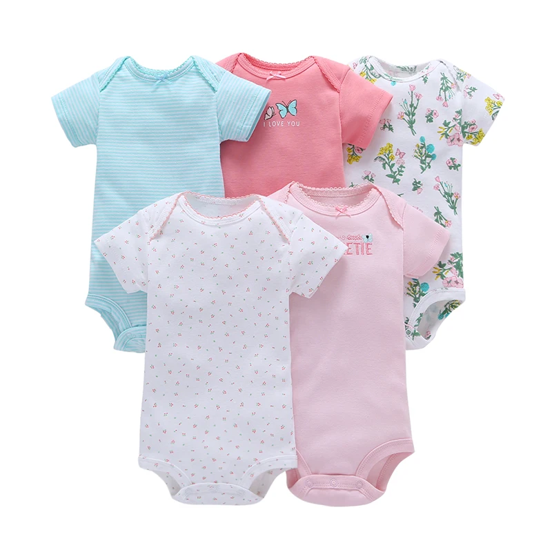 

Wholesale Short Sleeve Infant Summer Bodysuit 5PCS Baby Clothes Clothing Cotton Baby Romper Set, As pictures