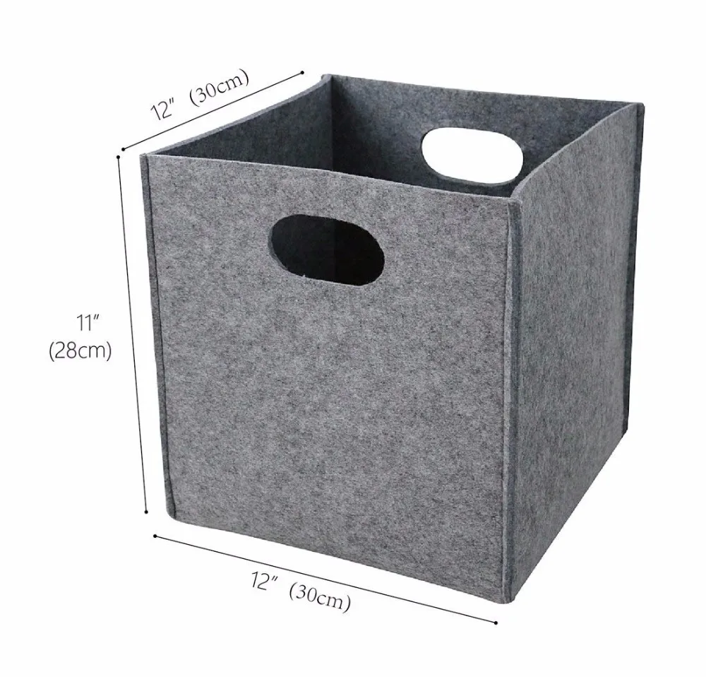 Gray Storage Basket Bin Collapsible Square Storage Box Foldable Felt