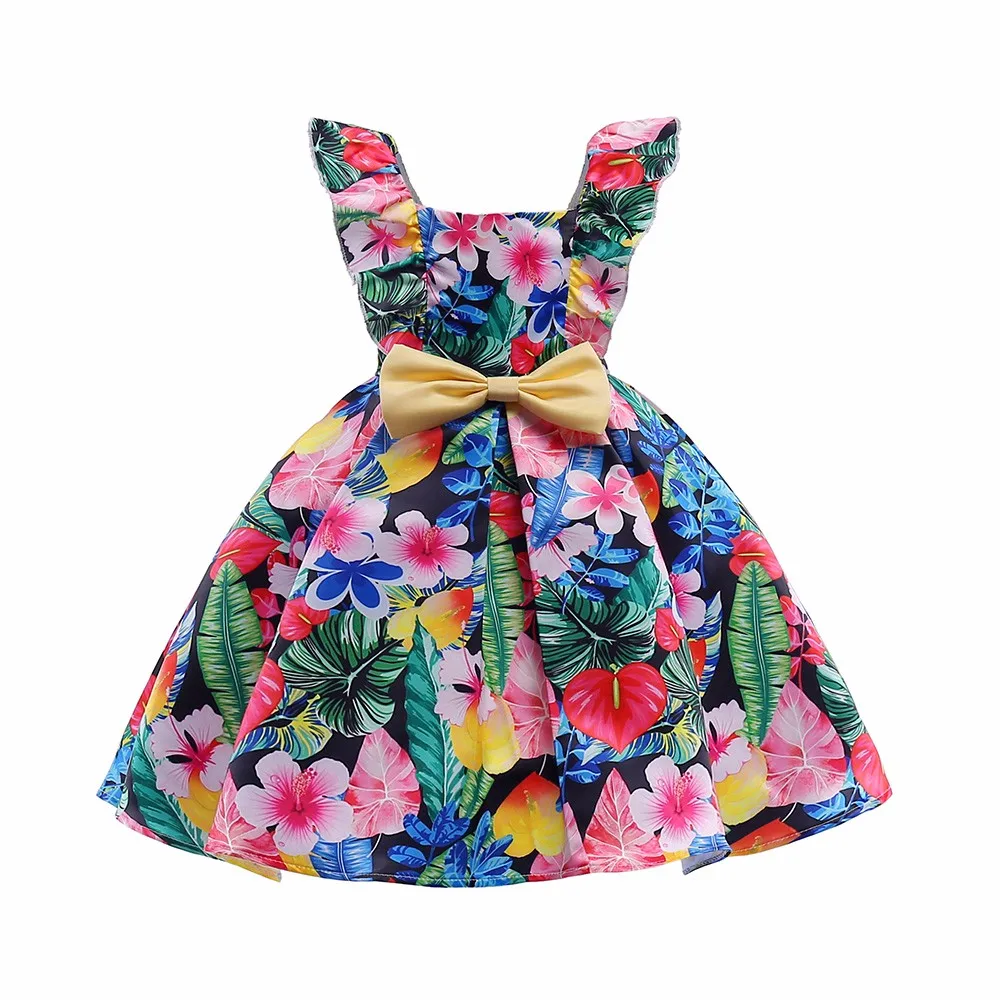 

Girls Floral Print Sleeveless Dress Skirt Bridesmaid Dress Kids Special Occasion Wedding Party Costume Pageant Ball Gown, Shown