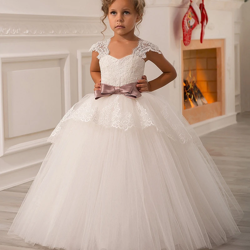 Boutique Wholesale Kids Girl Dress Wedding Party Girls Ball Gown Sleeveless Ruffles Tulle Children Bridesmaid Dresses