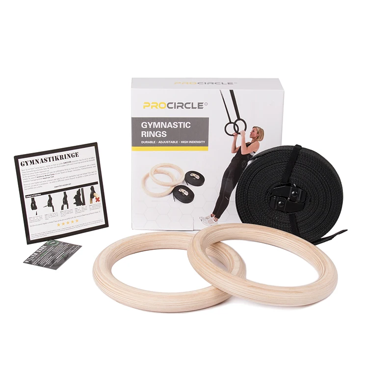 

Wholesale Cross Fitness Gym Training Wooden Gym Rings, Black strap, wooden color ring