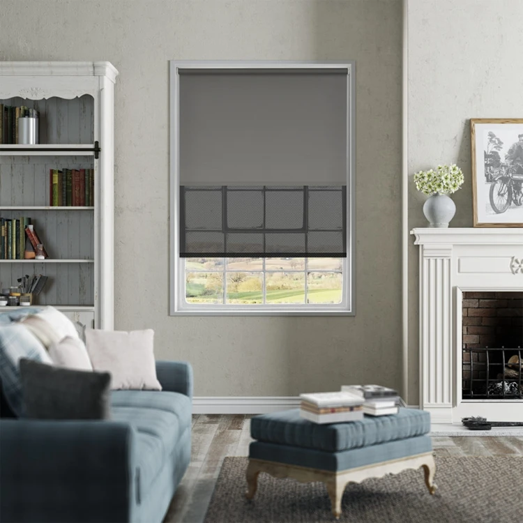 Blindecor Double layered roller blind Night and Day Silver grey width x length 62x180 cm Indus NO TOOLS REQUIRED 
