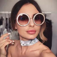 

factory wholesale trendy metal bling rhinestone sun glasses luxury design round shades custom fashion diamond sunglasses