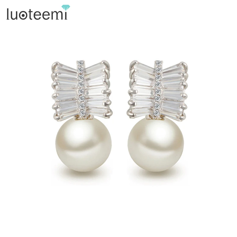 

LUOTEEMI Jewelry Jinse Brand AAA+ Cubic Round Sea Pearl Women Wedding Elegant Jewelry Earrings, N/a