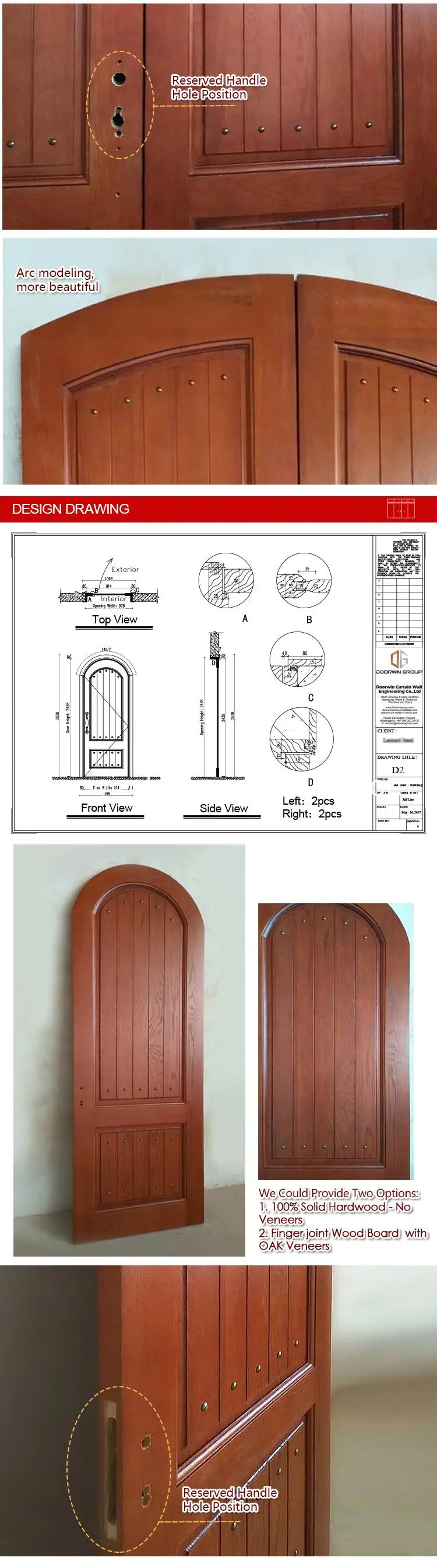 Factory hot sale types of french doors exterior two panel door