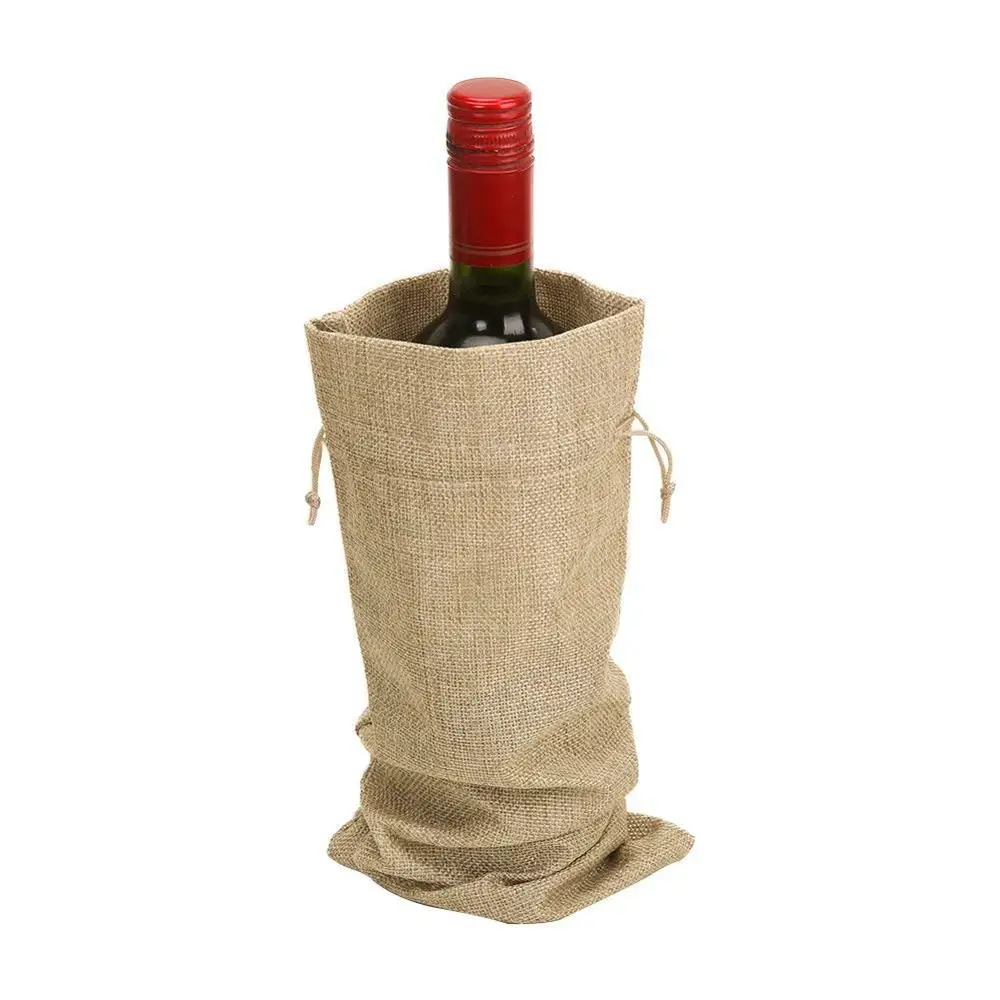 

Customized promotional reusable eco friendly jute wine drawstring bag