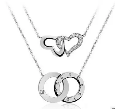 

double heart double ball necklace love forever meaning necklace heart crystal alloy jewellery