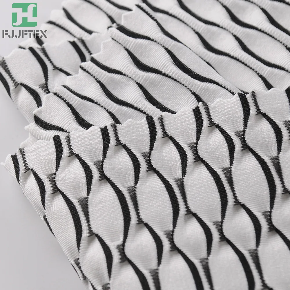 
Polyester Spandex Jacquard Crepe Seersuck Strip Knitted Fabric For Women Apparel 