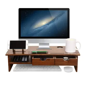 Wood Monitor Stand Ergonomic Computer Riser With Storage Organizer