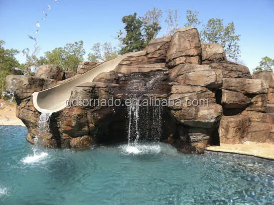 Customized swimming pool decorative slide landscape outdoor artificial waterfall fountain