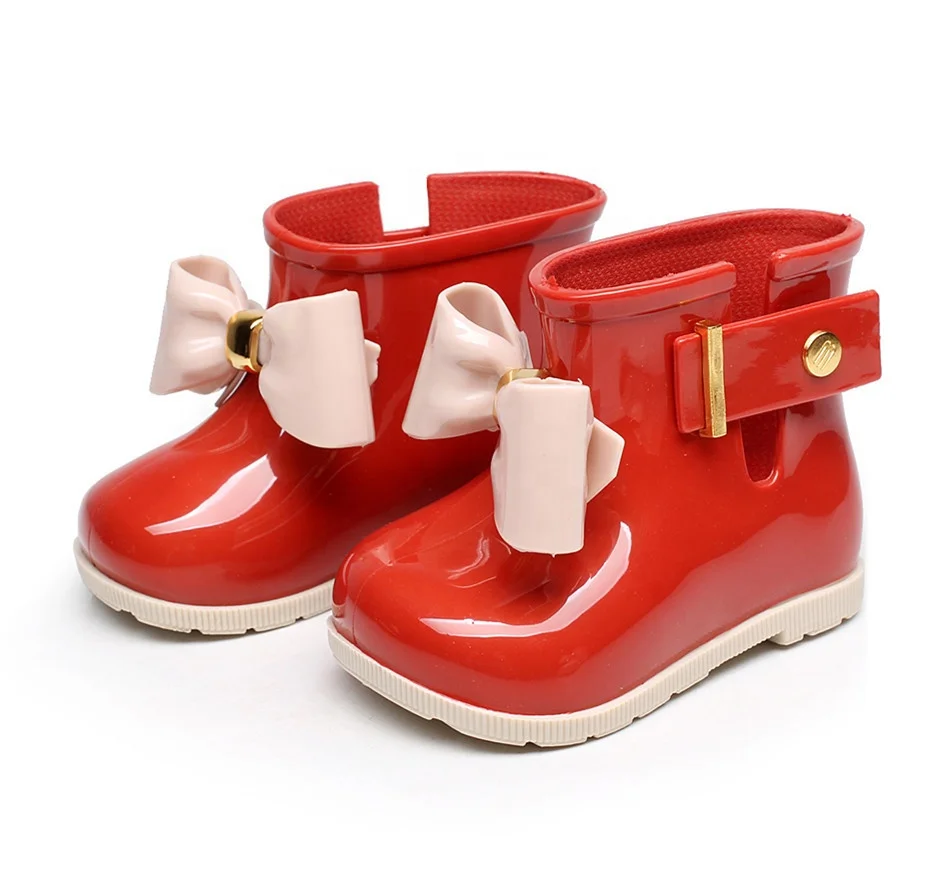 

Stock wholesale fast shipping free sample cute bow kids plastic pvc jelly water shoes baby girl children rain boots, Black,red,pink