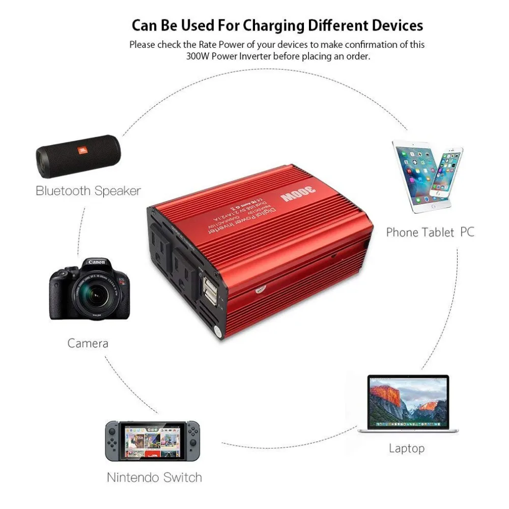 Car Power Inverter Converter 12v Dc Battery To 110v Ac 150w 300wwith Us