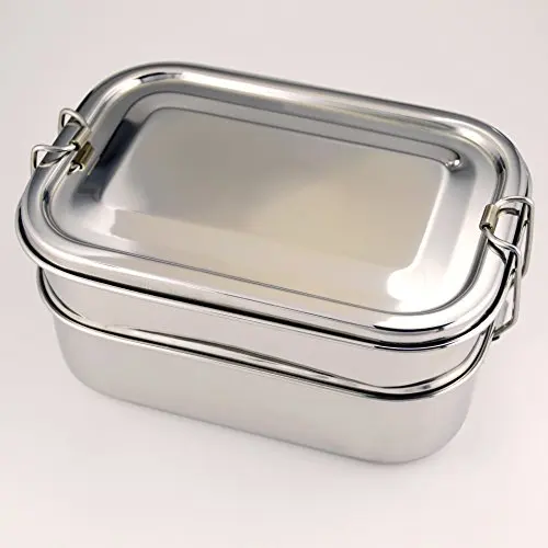 

Amazon Hot Sale Rectangle Metal Lunch Box Food Grade Eco Tiffin Box Lunch for School Kids Children, Silver