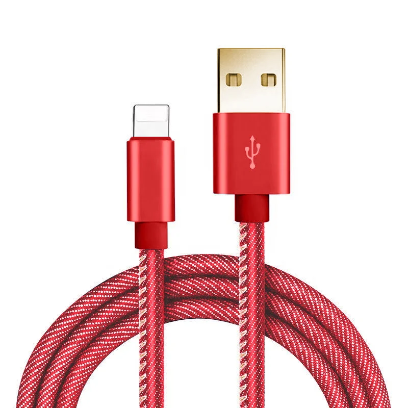 

Wholesales Jeans 2.1A Data cord USB cable data line charging line for apple molible phone for iPhone 5 6s x/8, N/a