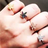 rainbow cubic zirconia cz gold plated simple jewelry 2019 spring Maple Leaf ring