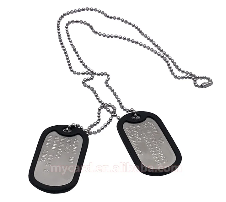 BCB PB510 STAINLESS STEEL DOG TAGS WITH BLACK RUBBER EDGES AND CHAIN 