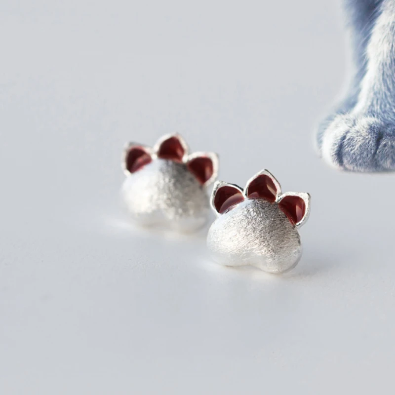 

New Products 925 Sterling Silver Cute Sweet Dog Cat Claw Stud Earring Hand Made Jewelry for Girl