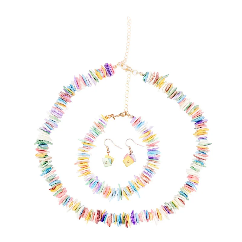 

hawaiian rainbow multicolor beach sea shell cowrie necklace anklet bracelet earrings women simple broken shell choker necklace, Picture
