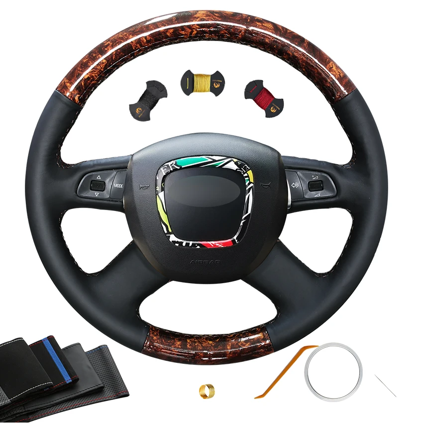 

Artificial Wood Leather Steering Wheel Cover for Audi A3 A4 A6 A8 L Q5 Q7 S8 2005 2006 2007 2008 2009 2010 2012 2013