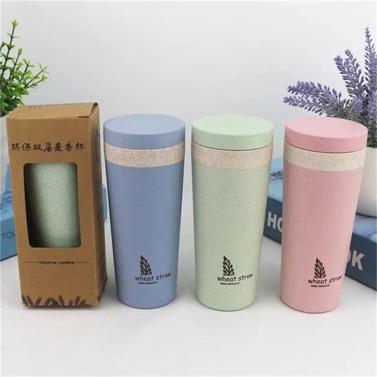 Eco friendly biodegradable reusable wheat straw water bottle, eco coffee cup with custom logo