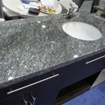 One Piece Diamond Blue Granite Bathroom Sink Countertop View One