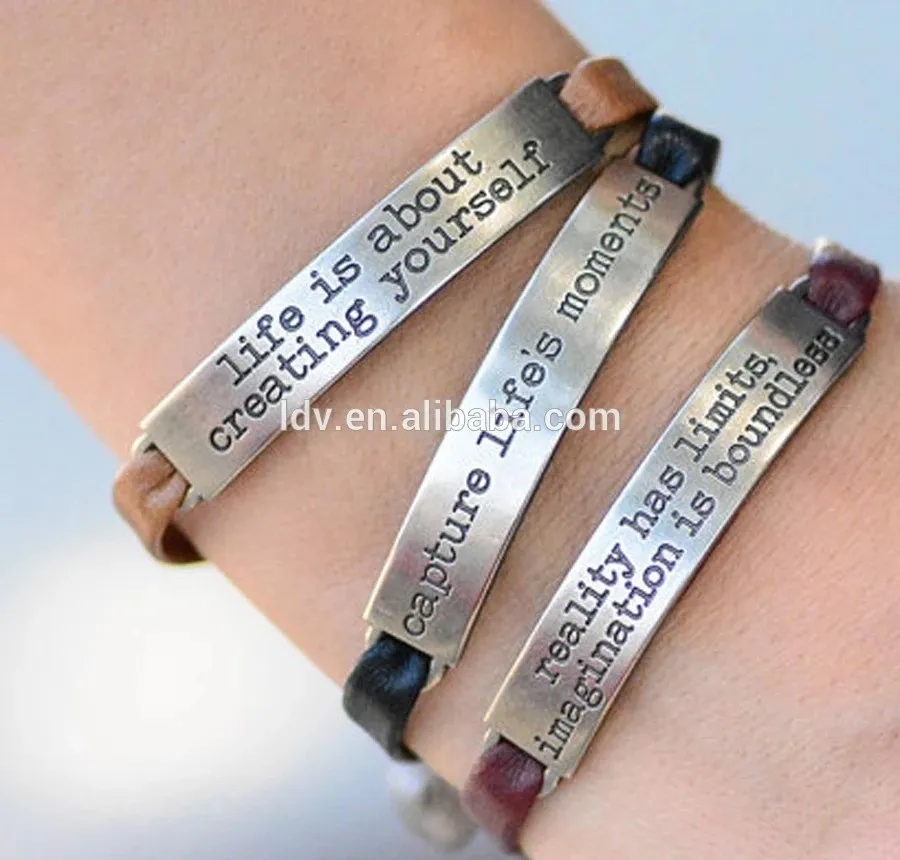 Customized Message Stackable Inspirational Leather Bracelet