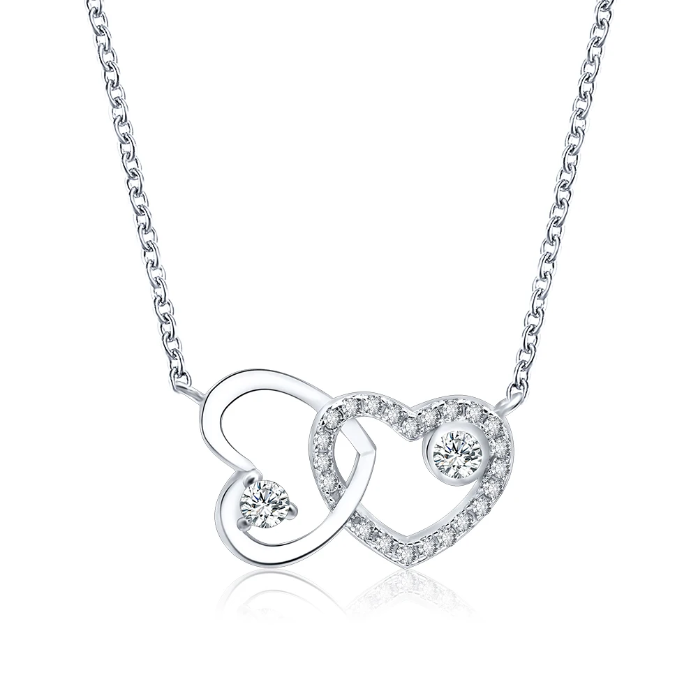 

POLIVA Heart Necklace 925 Sterling Silver Diamond Cubic Zirconia Eternity Love Double Heart Silver Fashion Pendant Necklaces, White & custom