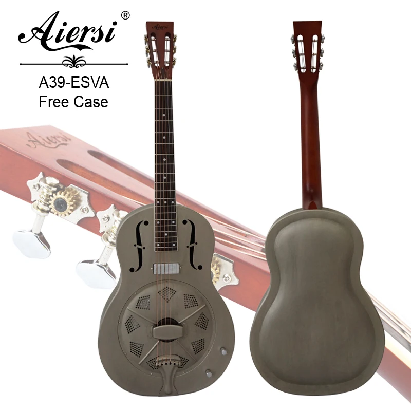 

Custom price Aiersi vintage finish metal body electric resonator guitar, Chrome-plated