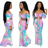 

Wholesale autumn1688 taobao fashion latest trendy boutique tie dye women two piece set