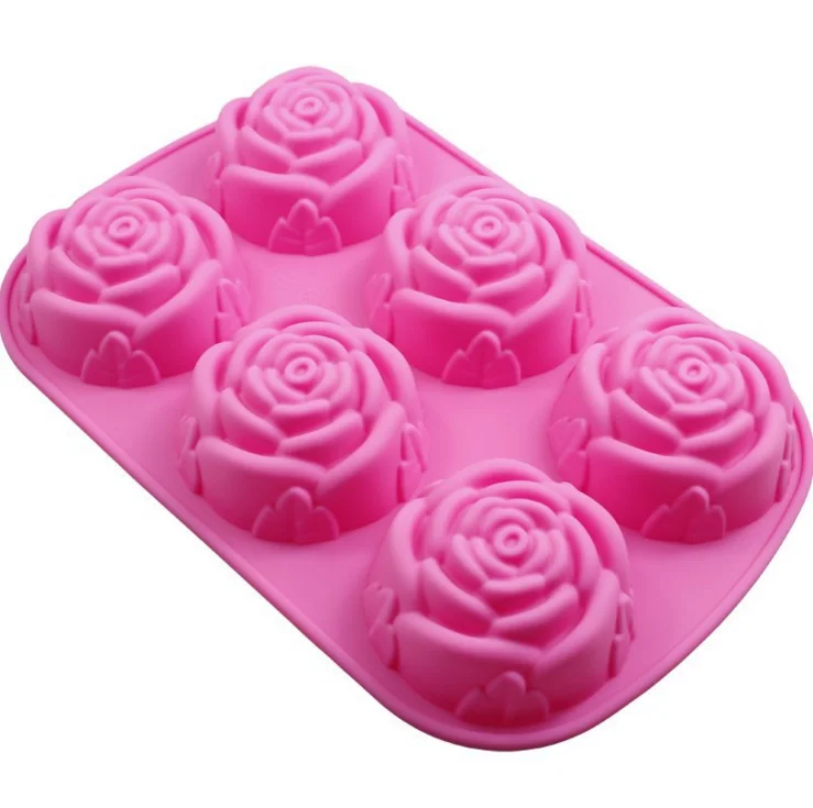 

Amazon hot food grade silicone Rose cake mold, Pink