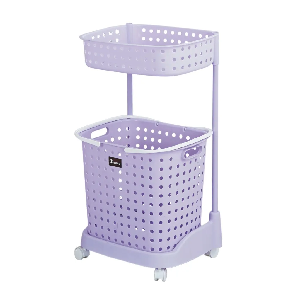 High Quality 2-layer Plastic Laundry Basket With Wheels Laundry