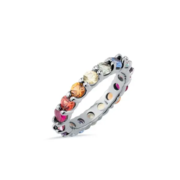 

2021 Accessories Women Rainbow 925 Sterling Silver Eternity Band Ring Jewelry