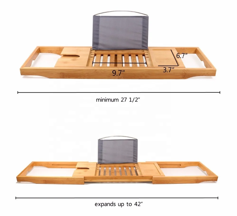 

Made Of 100% Premium Bamboo Extending Sides Reading Rack Tablet Bamboo Bath Caddy, Natural bamboo