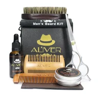 

Aliver New Arrival 6 Items Set Beard Brush Oil Balm Comb Beard Grooming Kit For Men