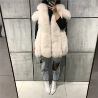 

high quality full pelt women V-neck real fox fur vest ladies natural long fox fur gilet