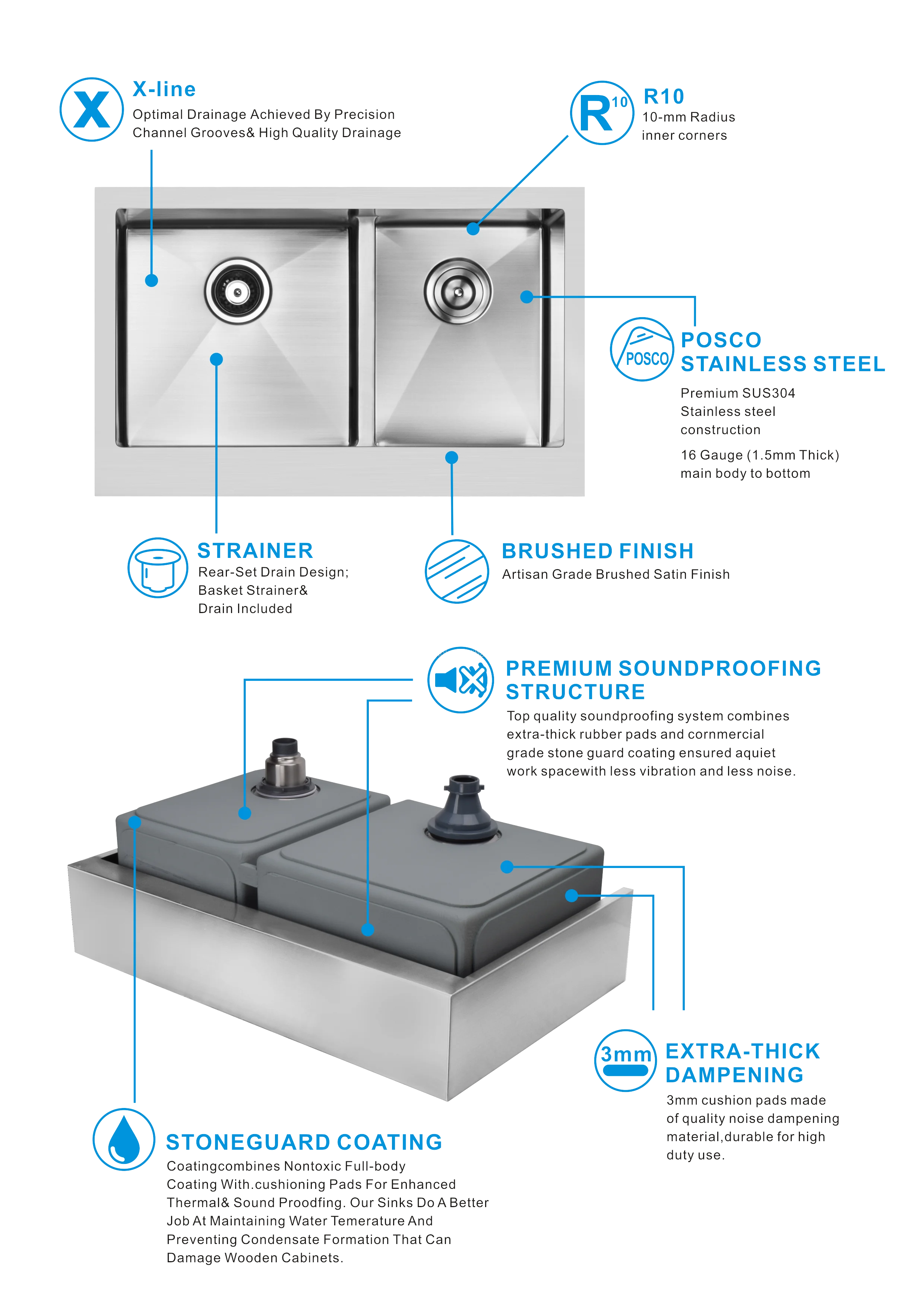 33" Handmade Commercial And Family Use Stainless Steel Kitchen Sink