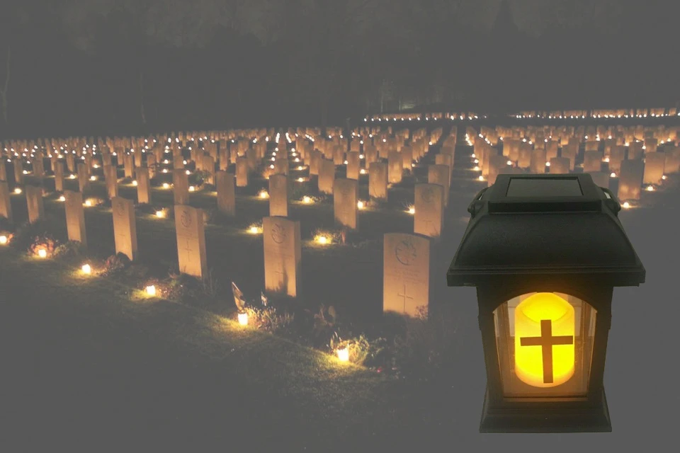 Solar Power Led Candle Lantern Cemetery Grave Memorial Light Lamp