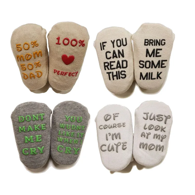 
Customized non slip 4 pair set box baby gift socks toddler infant funny cute quotes newborn present socks 