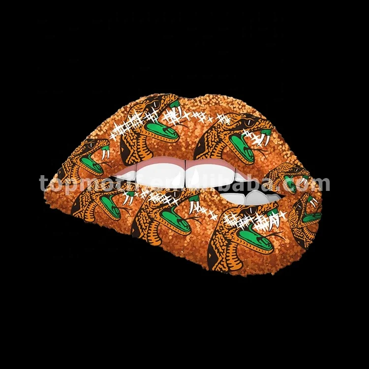 

New Design fashion custom made FAMU lips plastisol heat transfer sticker printing
