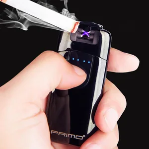 Image of Primo040 induction double arc fingerprint charging, lighter display, windproof USB electronic metal cigarette wholesale 040