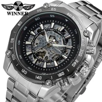 

Luxury Brand Men Mechanical Wrist Watches Golden Stainless Steel Fashion Skeleton WINNER Men's Automatic Watch Relojes Hombre
