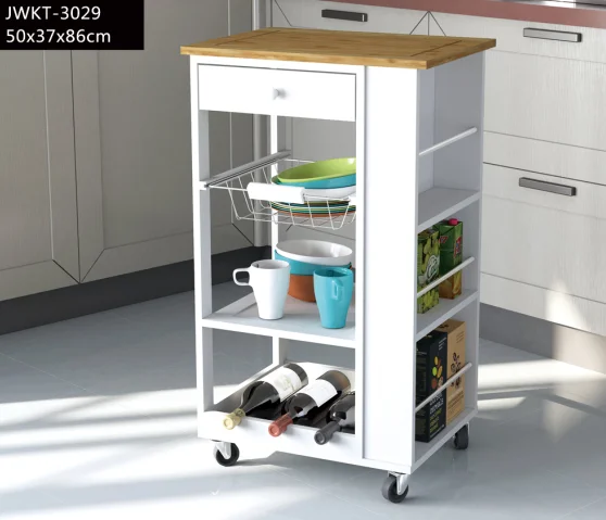 rubber wood top wooden kitchen serving trolley with wheels, white kitchen trolley cart, luxury kitchen island for sale