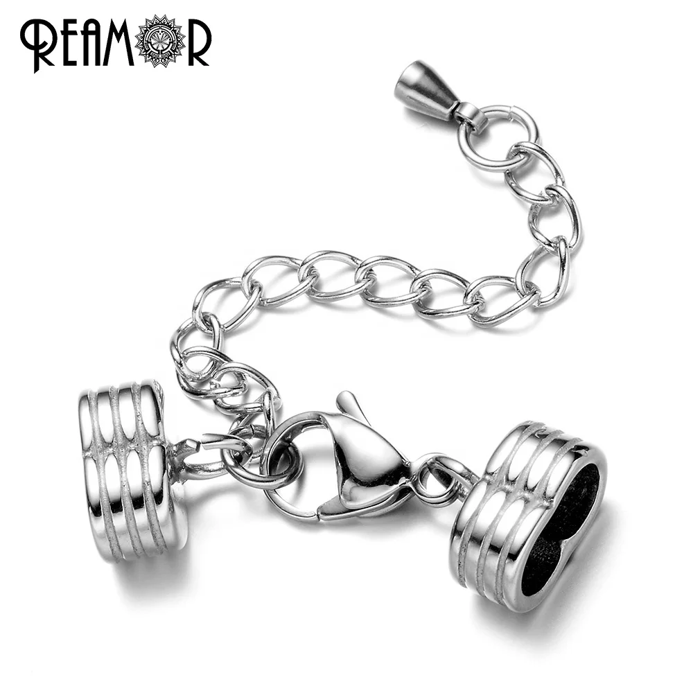 

REAMOR 316L Stainless Steel Connector Clasp 6 mm Double Hole Design Lobster Clasp with Extender Chain for DIY Jewelry Making
