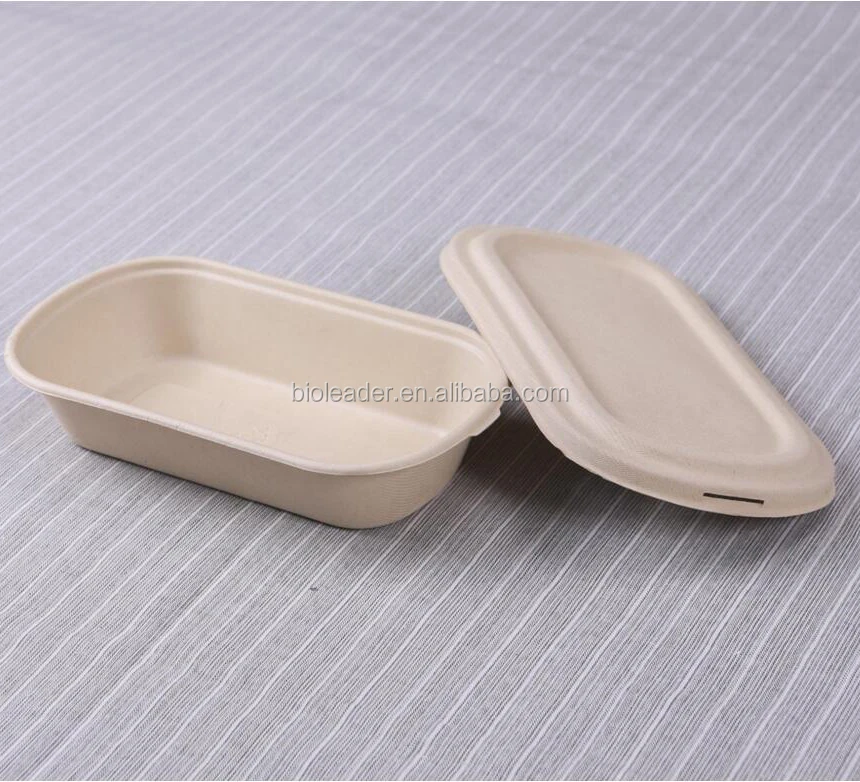 

Disposable Biodegradable Bagasse Lunch Tray with Lid, Breached white,unbleached brown