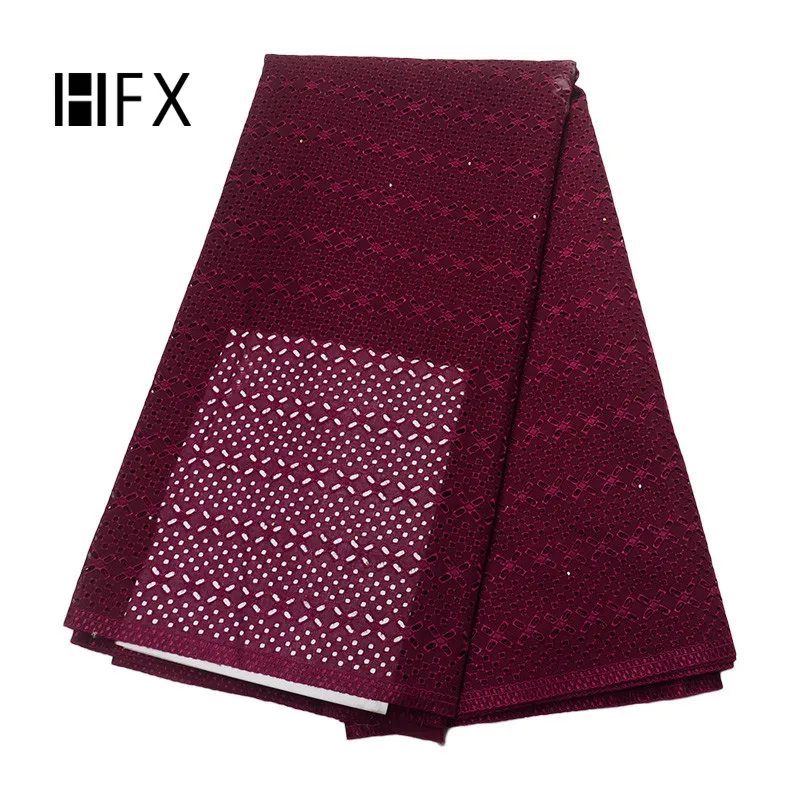 

HFX 5 Yards Wholesale Embroidered High Quality 2019 Nigeria Burgundy Cotton Polish African Lace Fabric