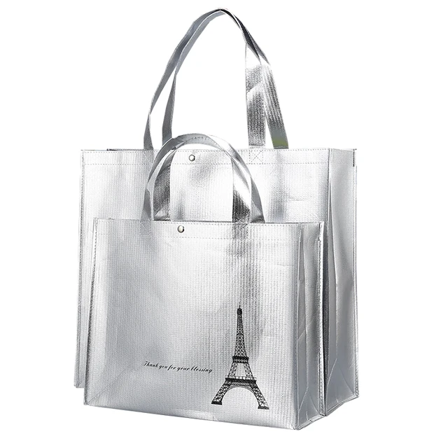 

Metallic gold foils laminated non woven fabric green tote shopper bags