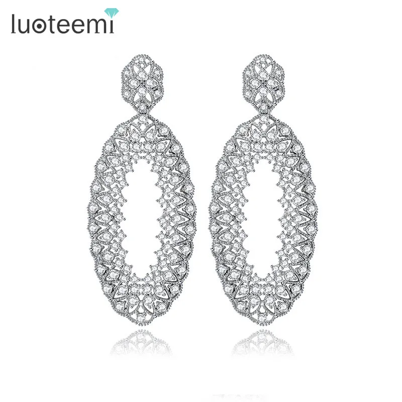 

LUOTEEMI Platinum Plated Vintage Style Hollow Out Water Drop Micro Inlay AAA Cubic Zirconia Diamond Dangle Earrings Bijoux, N/a